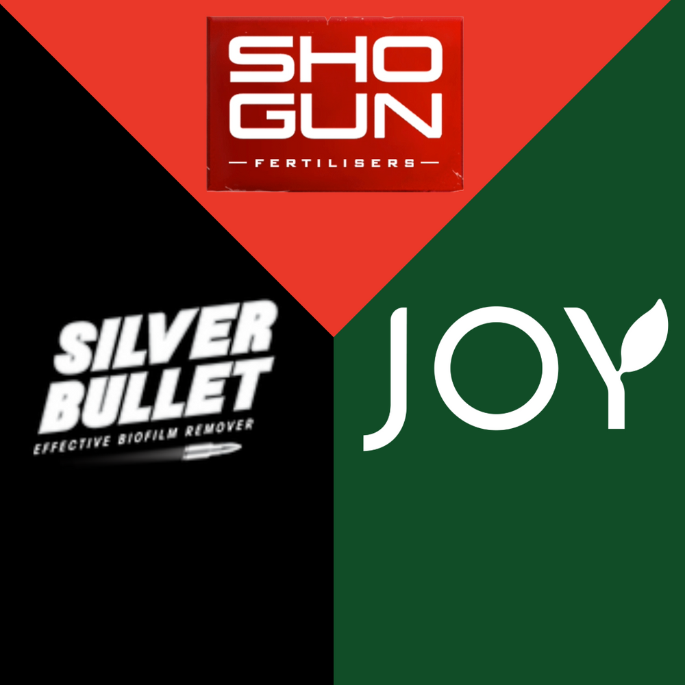Shogun Fertilisers, Silver Bullet and JOY Fertilisers logos